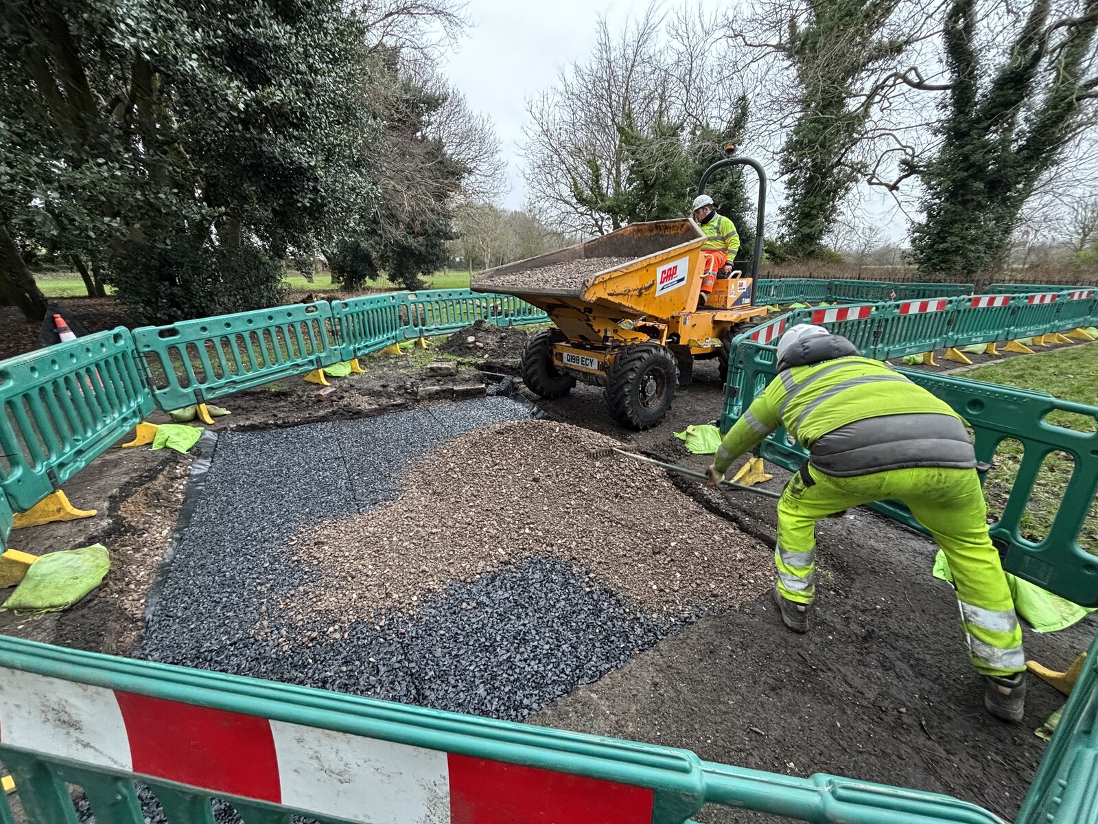 Close-up of drainage mat installation at Newsham Park