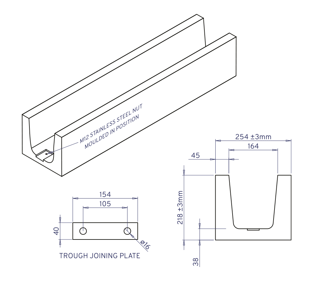 Dessin technique de l'auge B - Configuration étendue