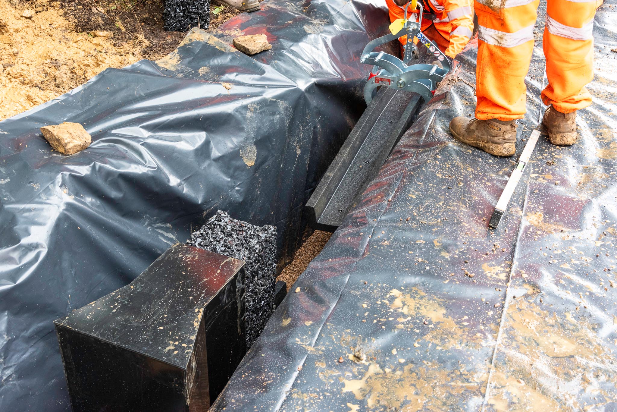 Trough and Stacker installation in progress showing trench preparation